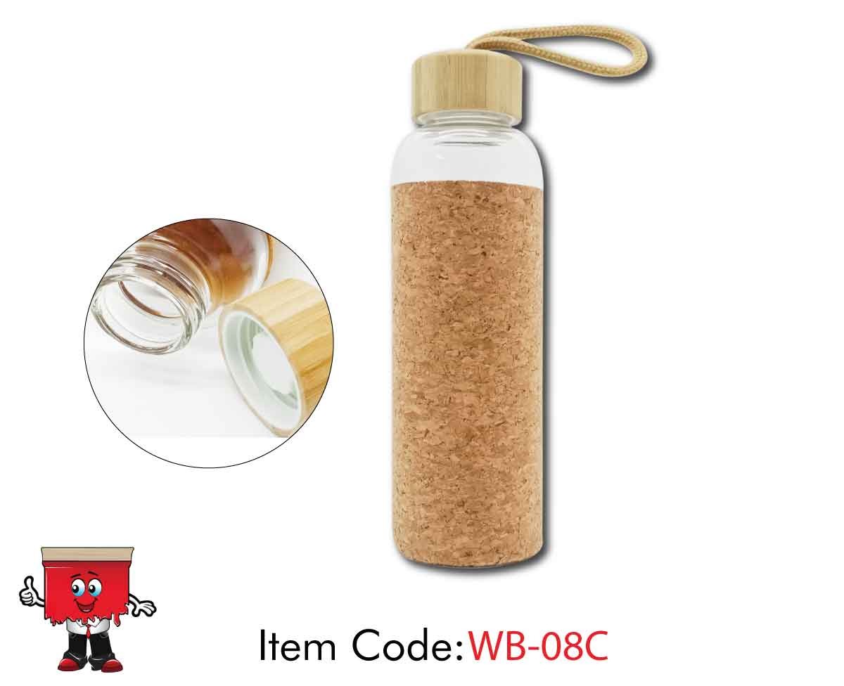 Glass Bottle With Cork Sleeve and Bamboo Lid