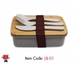 Wheat Fibre Lunch Box with Cutlery and Brown band