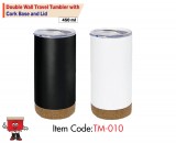 Double Wall Travel tumbler with Cork base and Lid
