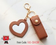Lipstick Holder Bag Charm with Mirror - Brown Color