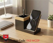 15W Wireless Charger with Bamboo Pen Holder, Black Color