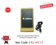 Light Up Logo Bamboo Stand Wireless Chargers, 15W