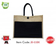 Jute Bag, Natural, With Canvas Pocket in Black Color