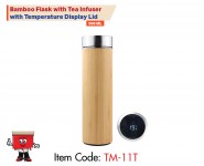 Double Wall Vacuum Bamboo Flask With Tea Infuser Ss Inside with Temperature Display Lid
