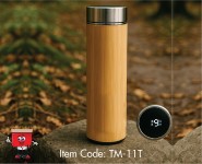 Double Wall Vacuum Bamboo Flask With Tea Infuser Ss Inside with Temperature Display Lid