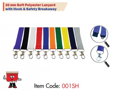 20 mm Soft Polyester Lanyard with Hook & Safety Breakaway