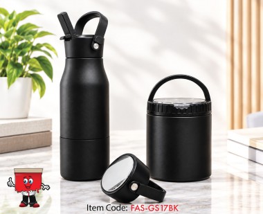 Cantyn Premium Stainless Steel Meal Set black bottle with lunch box tiffin white