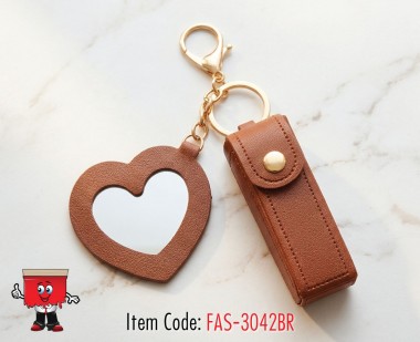 Lipstick Holder Bag Charm with Mirror - Brown Color