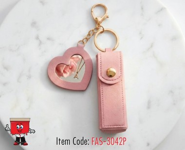 Lipstick Holder Bag Charm with Mirror - Pink Color