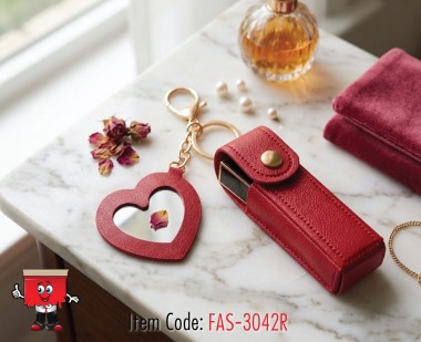 Lipstick Holder Bag Charm with Mirror - Red Color