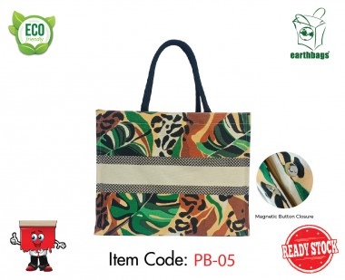 Printed Cotton Bag with inner Lamination and magnetic closure (Colored Leaf Print)