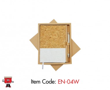 A5 Size Cork Notebook with White Linen and Cork Pen in a Natural Gift Box