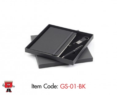 Premium Gift set with High Quality PU notebook , Pen and Metal keychain, Black