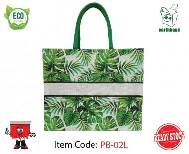 green leaf printed jute bags natural eco-friendly ecobags eco big size