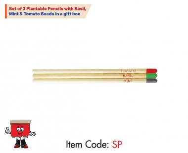 Set of 3 Plantable Pencils with Basil, Mint & Tomato Seeds in a gift box