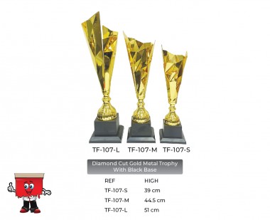 Diamond Cut Gold Metal Trophy with Black Base