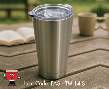 Double Wall Travel Tumbler with Clear Lid, 600ml, Silver