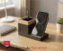 15W Wireless Charger with Bamboo Pen Holder, Black Color